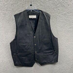 Mens Black Pebbled Leather Vest 2XLT Biker Moto Western Snap Front Rugged Rocker